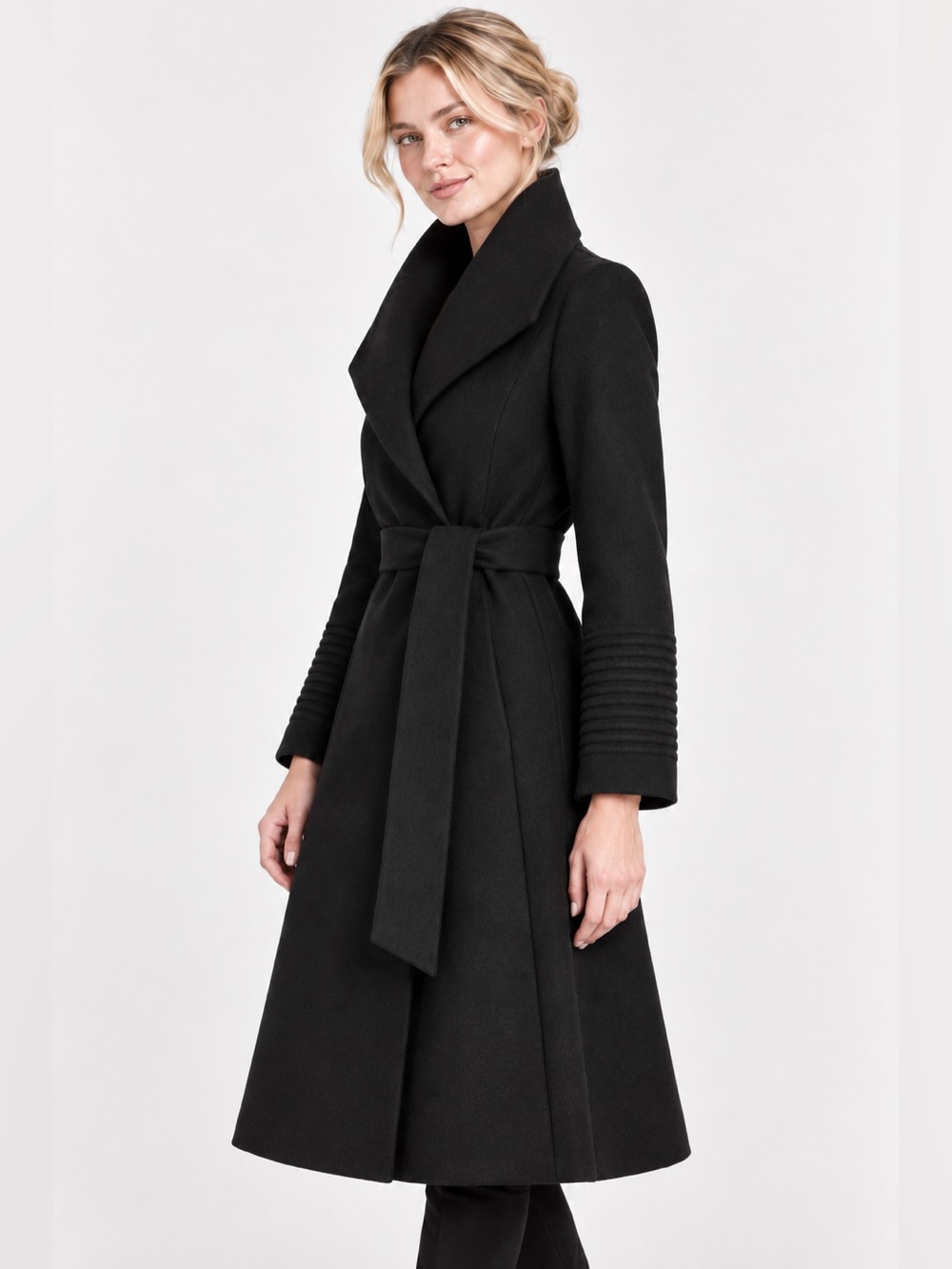 Sentaler Black Wool Baby Alpaca Wrap Coat Size L